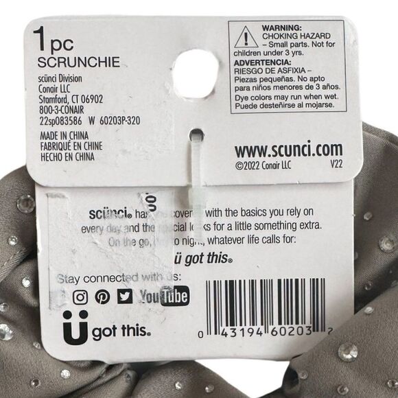 Tamara Mowry Scunci Taupe Rhinestone Embellished Satin Scrunchie NWT - Picture 5 of 5